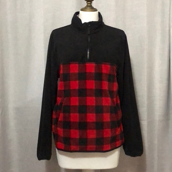 NWT-Fall Must Have Quarter Zip Fleece-Red&Black Buffalo Check Print-Front Pocket - Picture 2 of 15